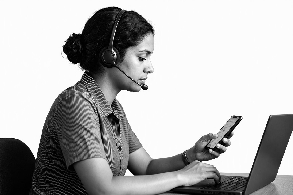 Call center operator confirming an order on WhatsApp